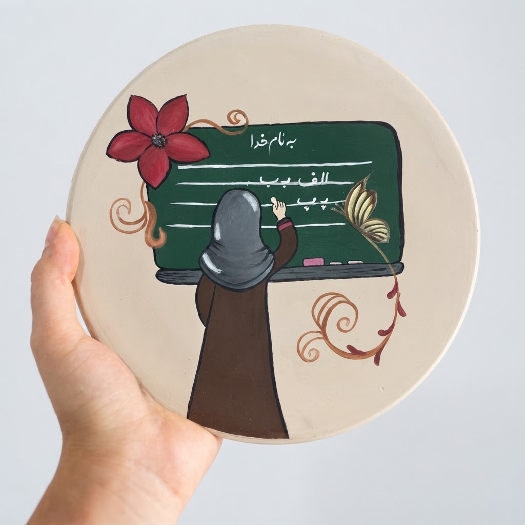 دیوارکوب سفالی مدل معلم ومدرسه